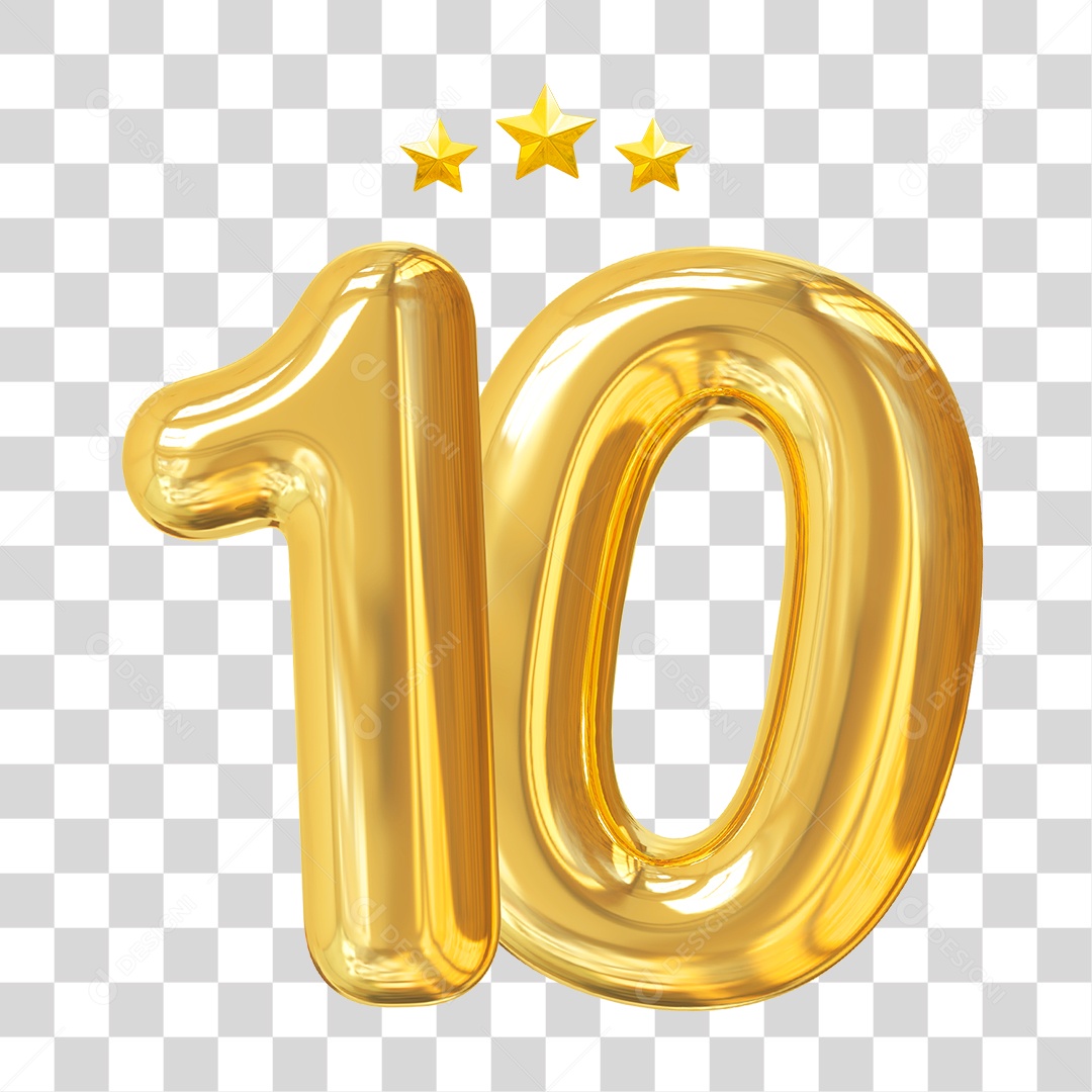 Elemento 3D Para Composição Número 10 Dourado PNG Transparente