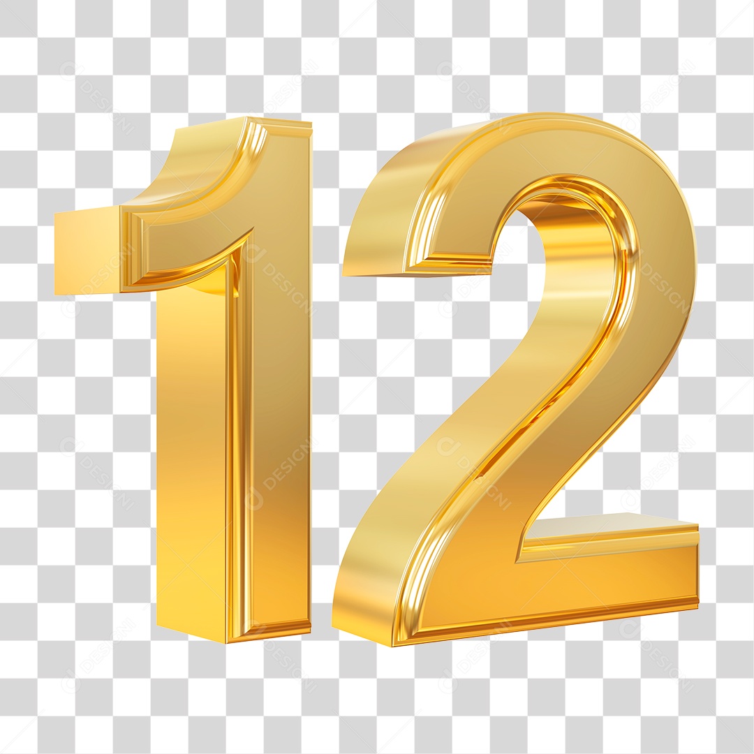 Elemento 3D Para Composição Número 12 Dourado PNG Transparente