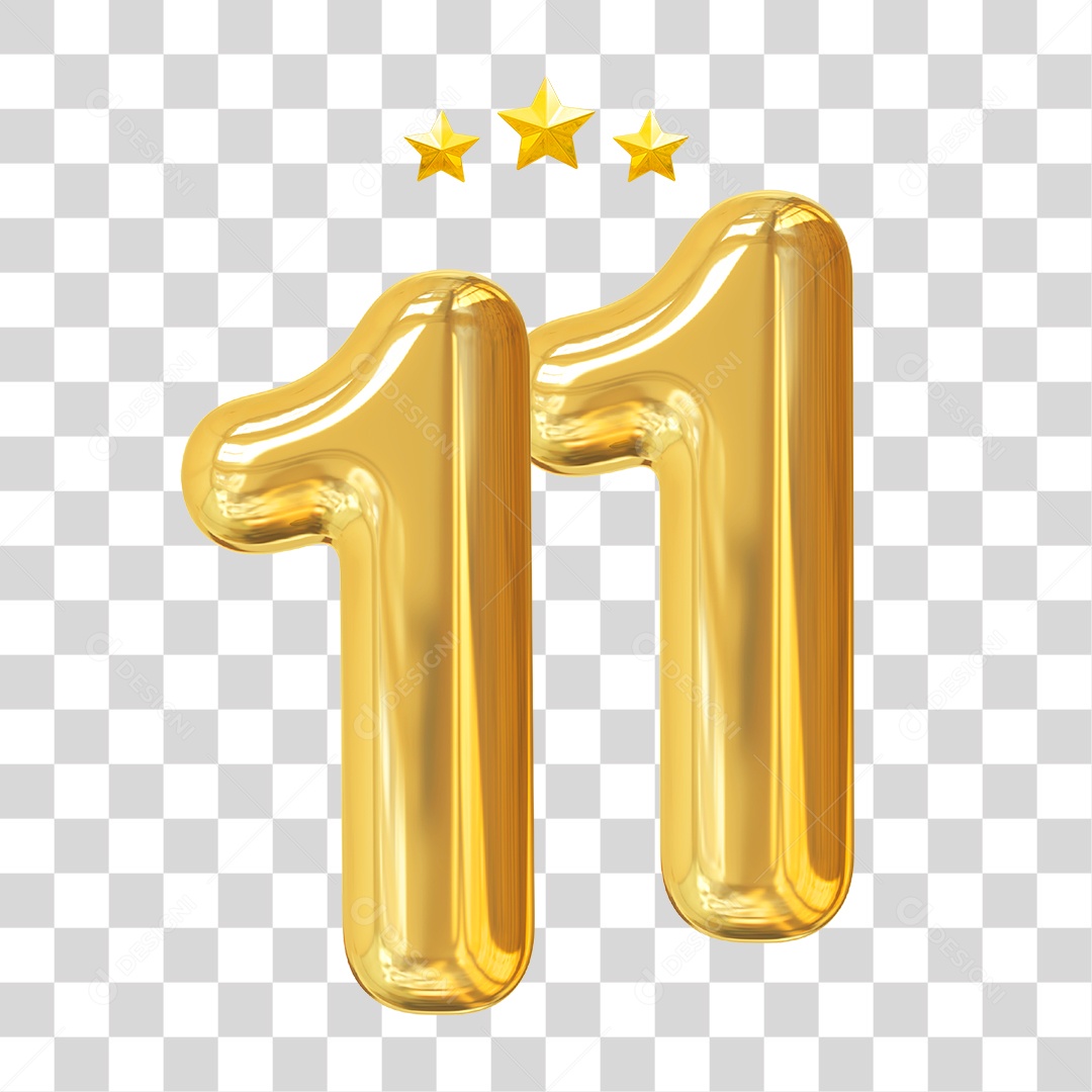 Elemento 3D Para Composição Número 11 Dourado PNG Transparente