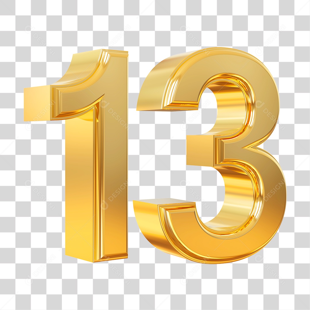 Elemento 3D Para Composição Número 13 Dourado PNG Transparente