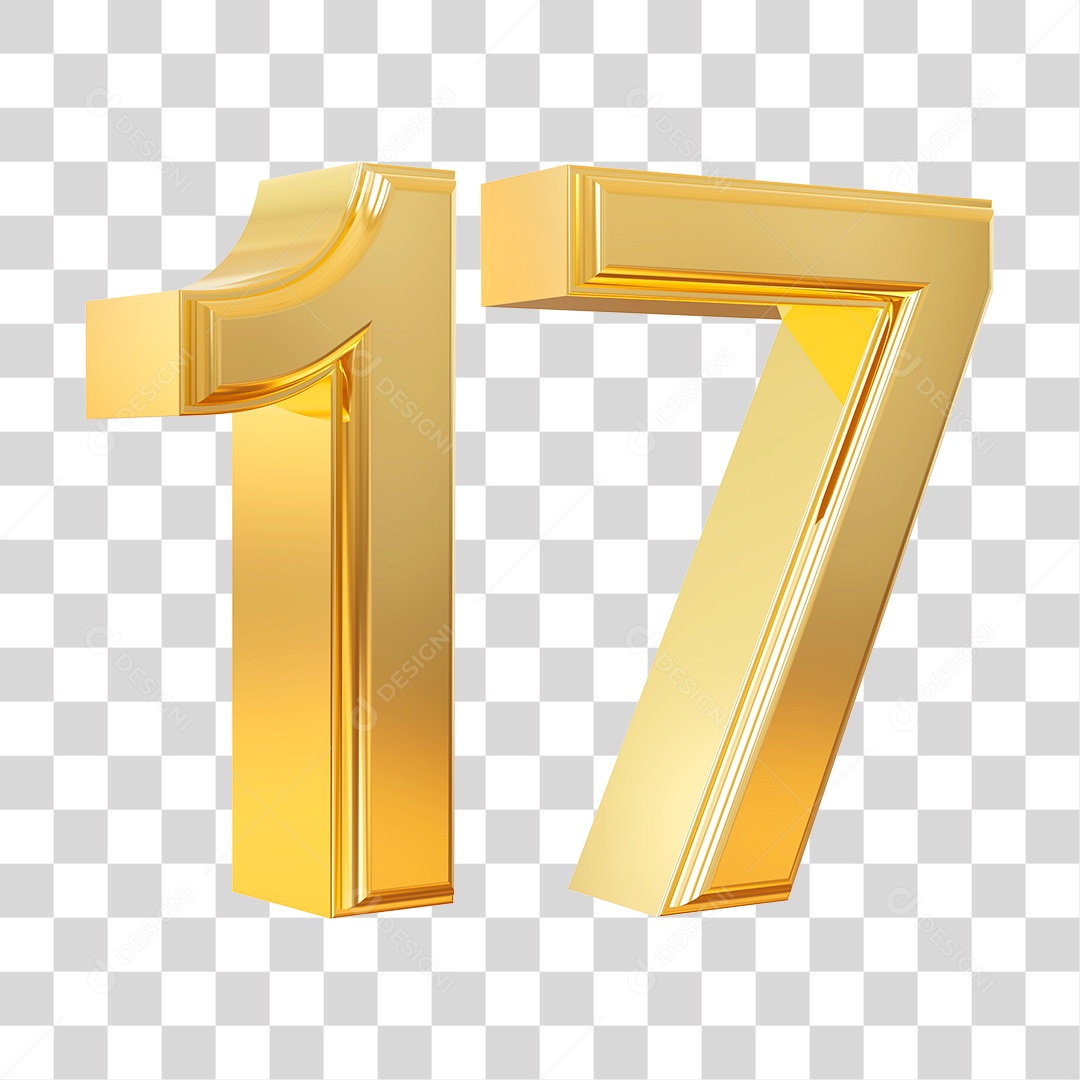 Elemento 3D Para Composição Número 17 Dourado PNG Transparente