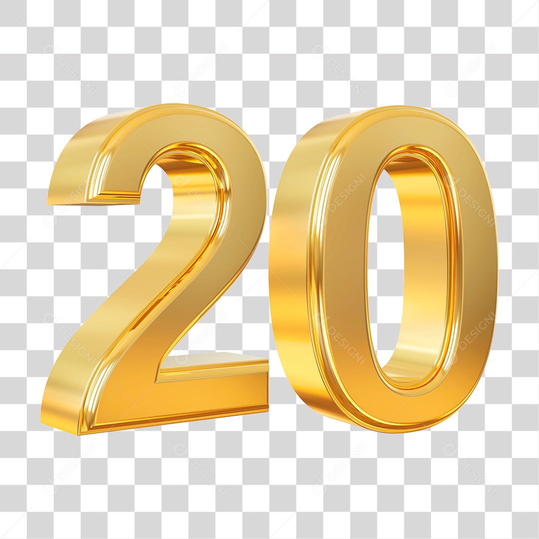 Elemento 3D Para Composição Número 20 Dourado PNG Transparente