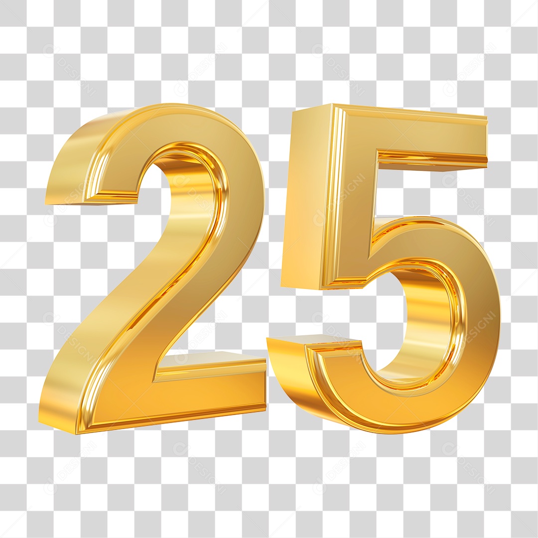 Elemento 3D Para Composição Número 25 Dourado PNG Transparente