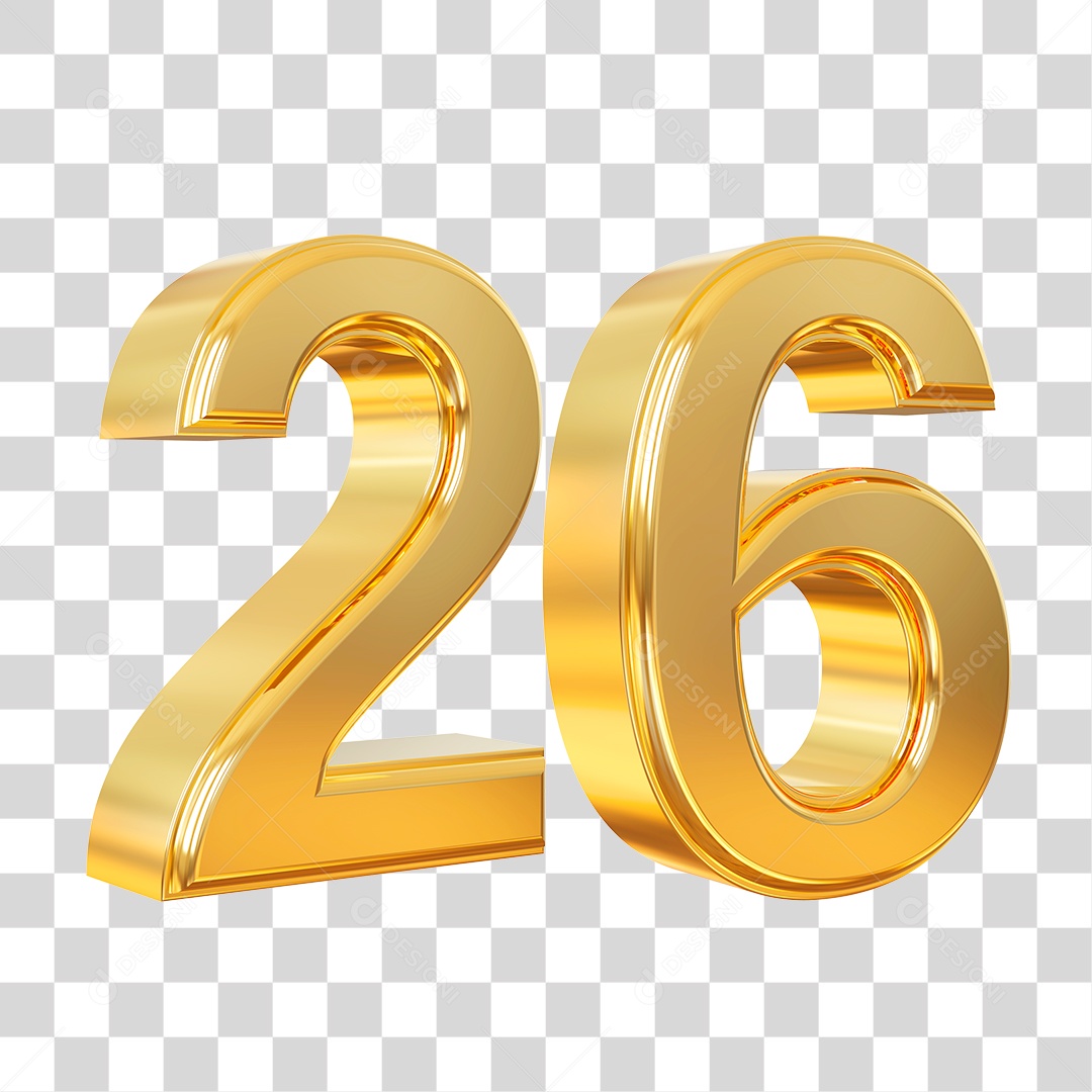 Elemento 3D Para Composição Número 26 Dourado PNG Transparente