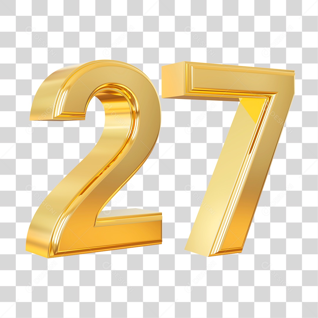 Elemento 3D Para Composição Número 27 Dourado PNG Transparente