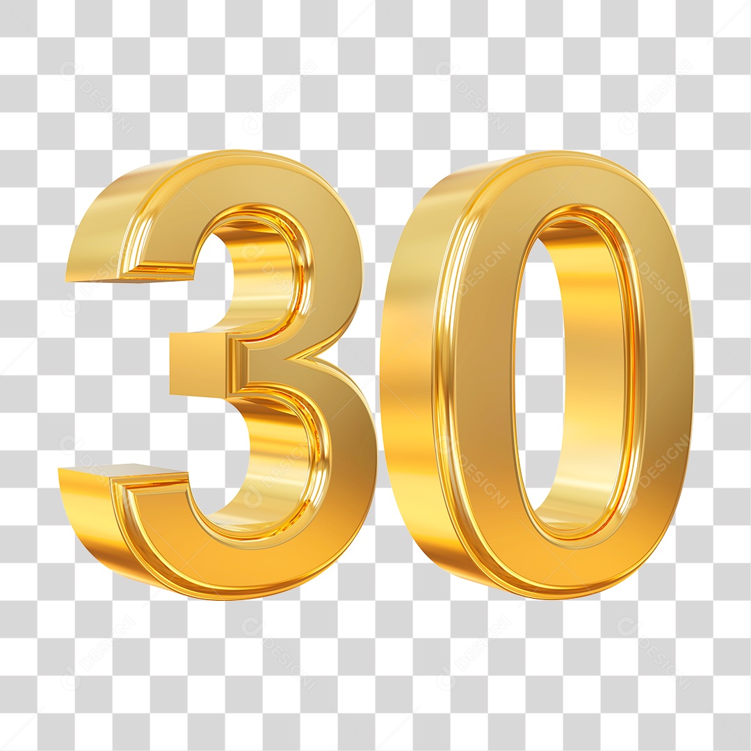 Elemento 3D Para Composição Número 30 Dourado PNG Transparente