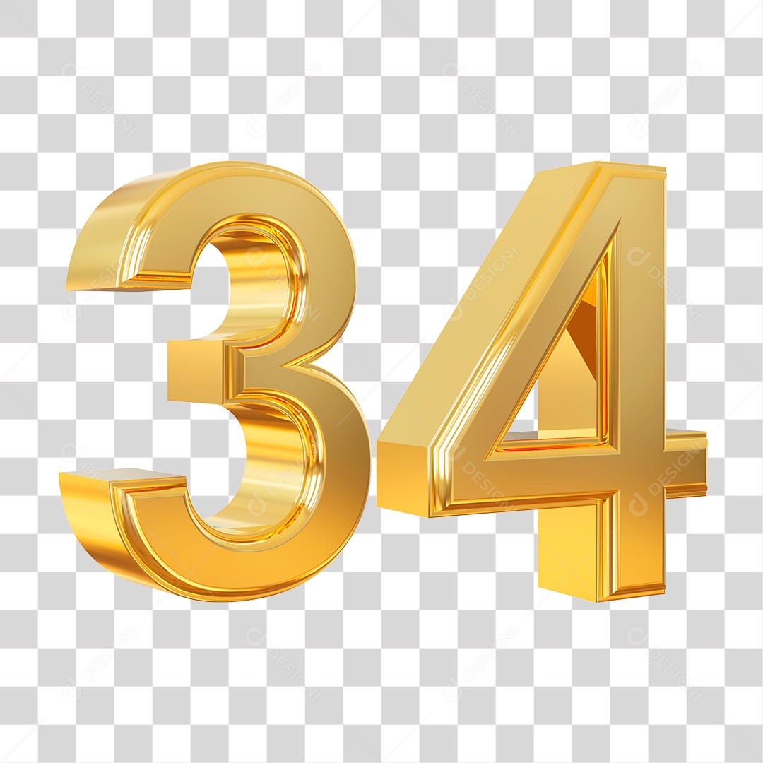 Elemento 3D Para Composição Número 34 Dourado PNG Transparente