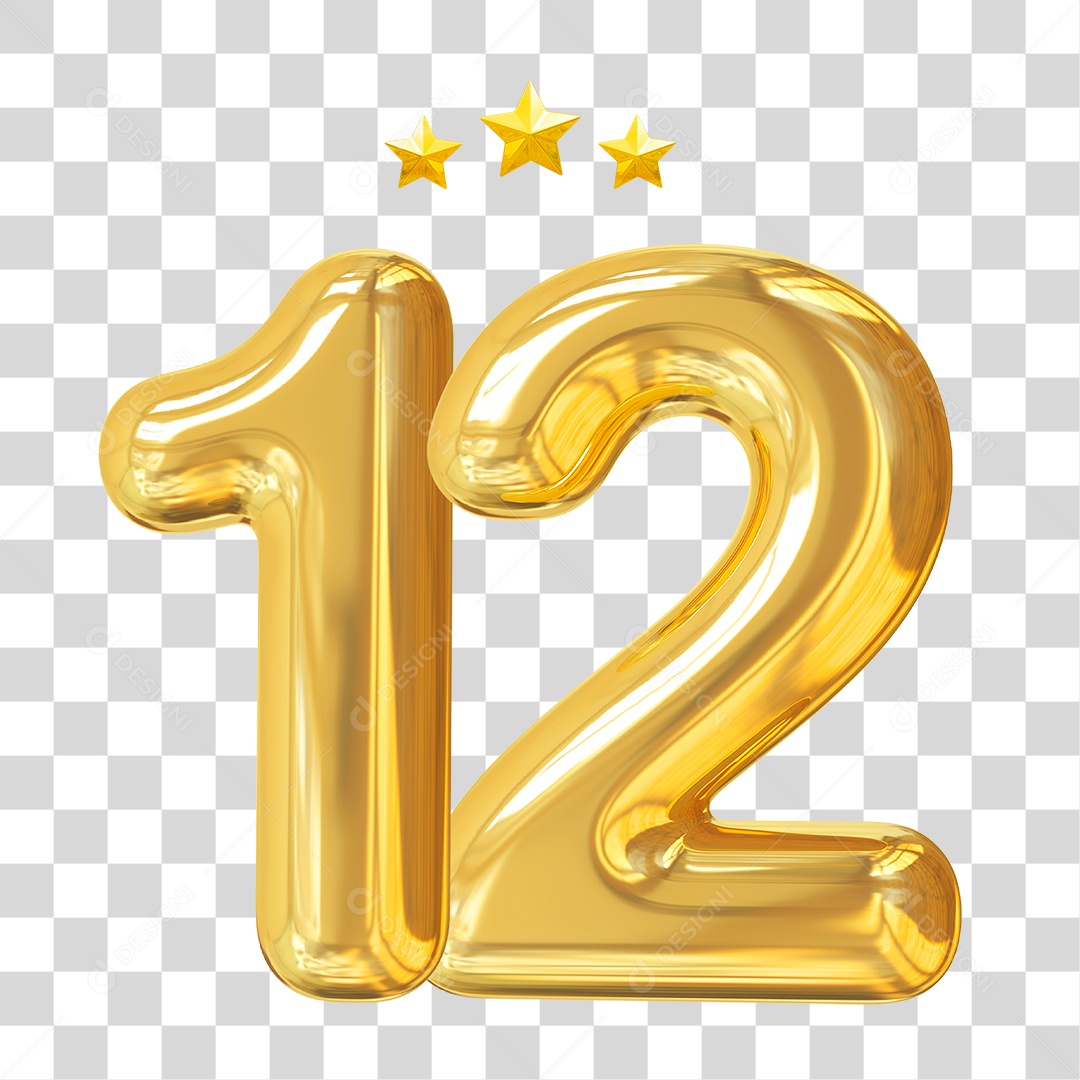 Elemento 3D Para Composição Número 12 Dourado PNG Transparente