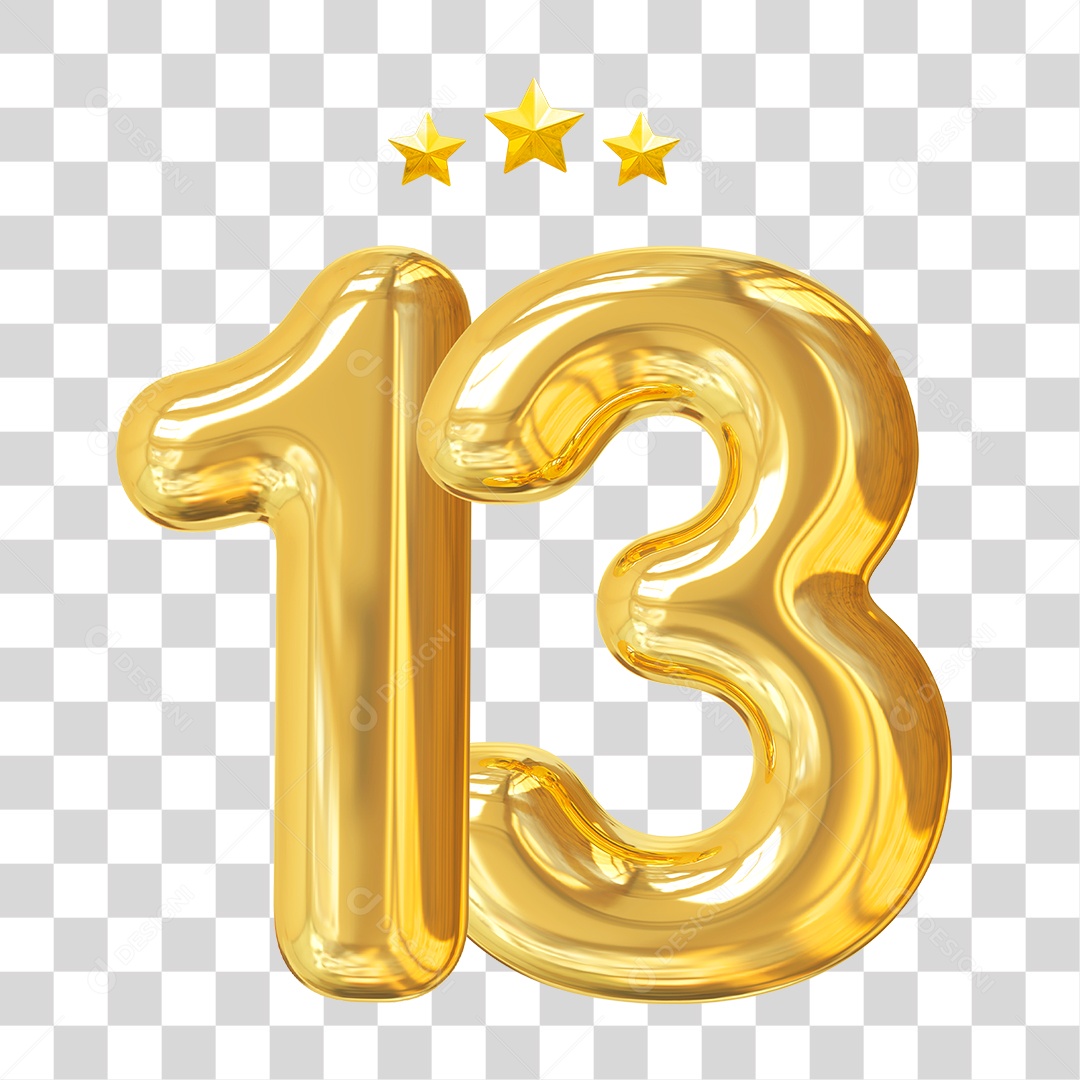 Elemento 3D Para Composição Número 13 Dourado PNG Transparente