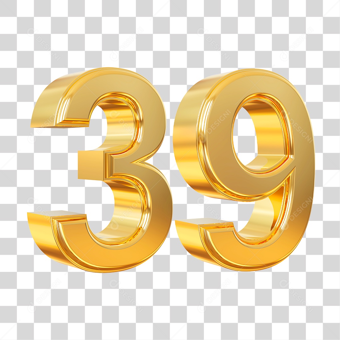 Elemento 3D Para Composição Número 39 Dourado PNG Transparente