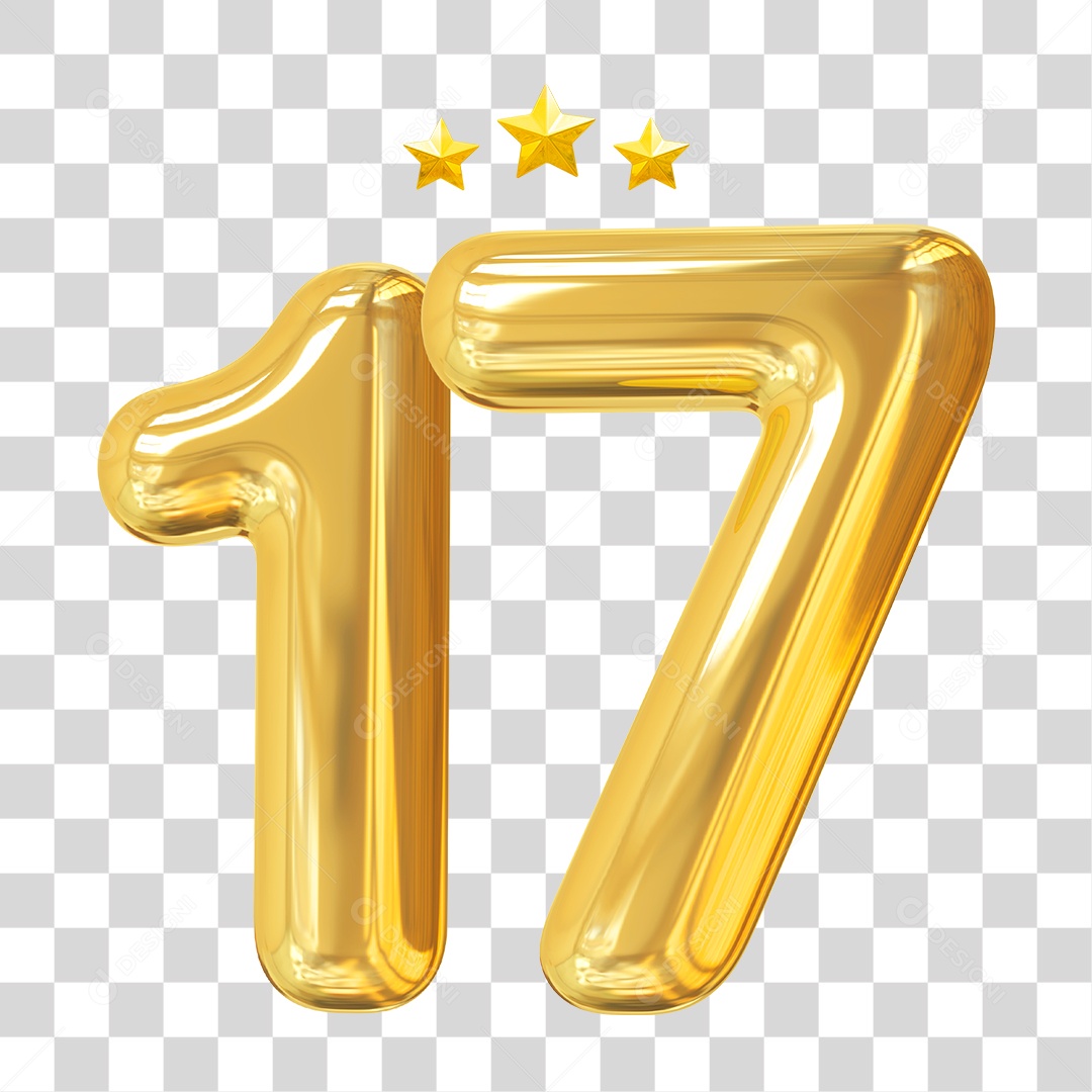 Elemento 3D Para Composição Número 17 Dourado PNG Transparente