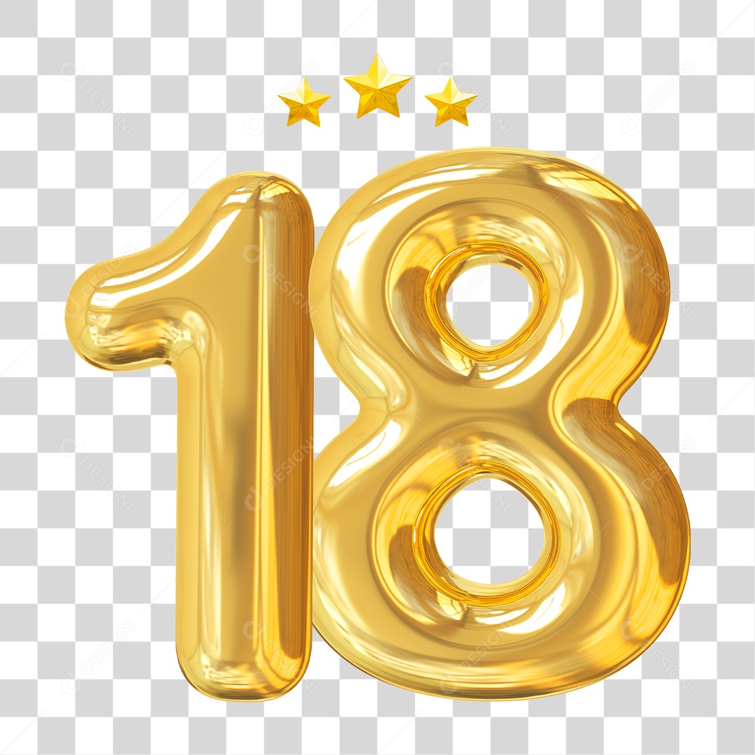 Elemento 3D Para Composição Número 18 Dourado PNG Transparente