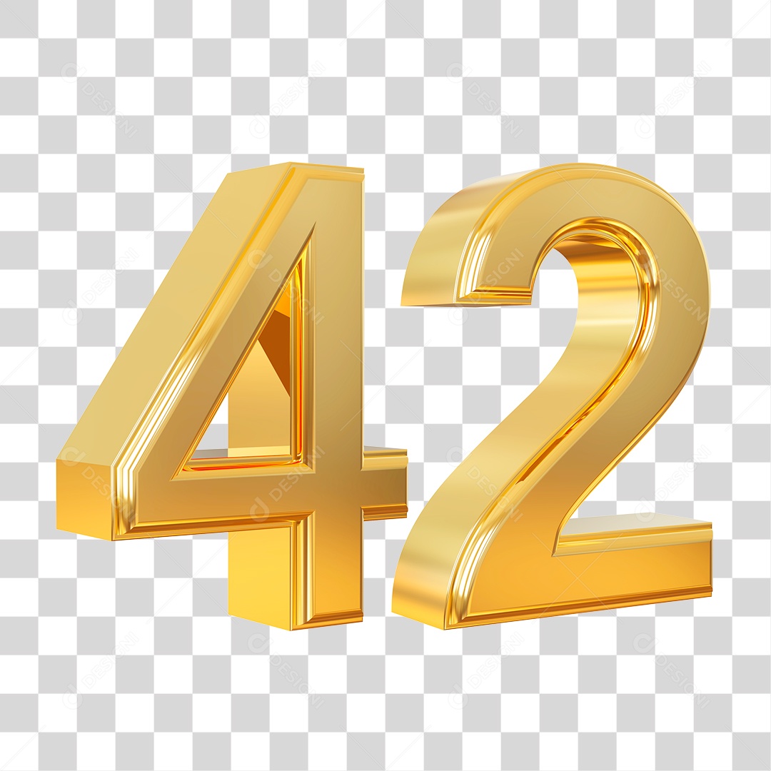 Elemento 3D Para Composição Número 42 Dourado PNG Transparente