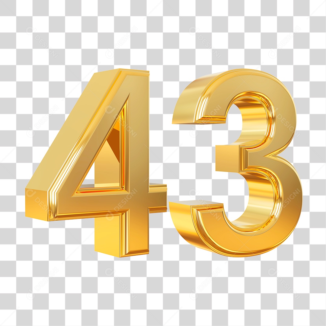 Elemento 3D Para Composição Número 43 Dourado PNG Transparente