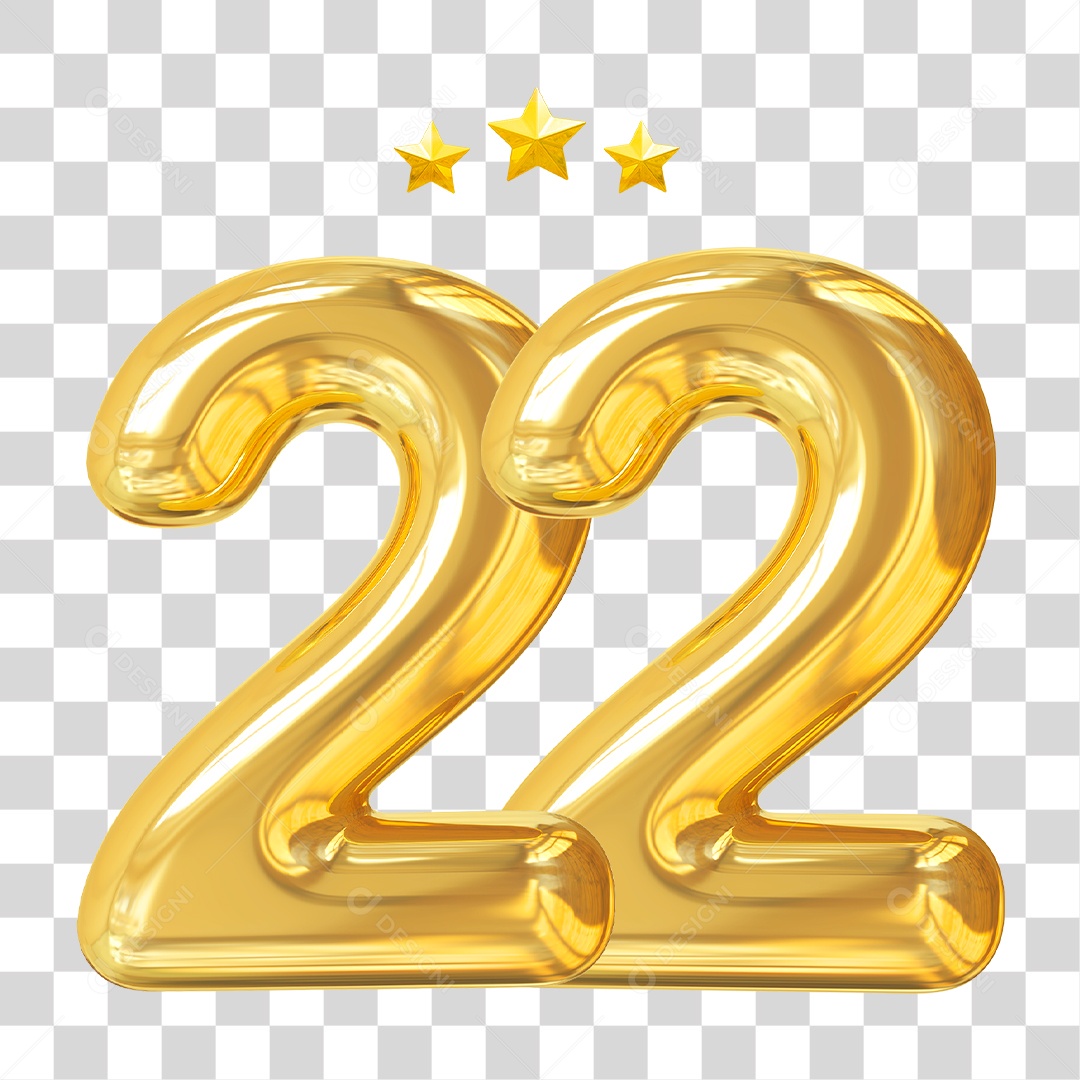 Elemento 3D Para Composição Número 22 Dourado PNG Transparente