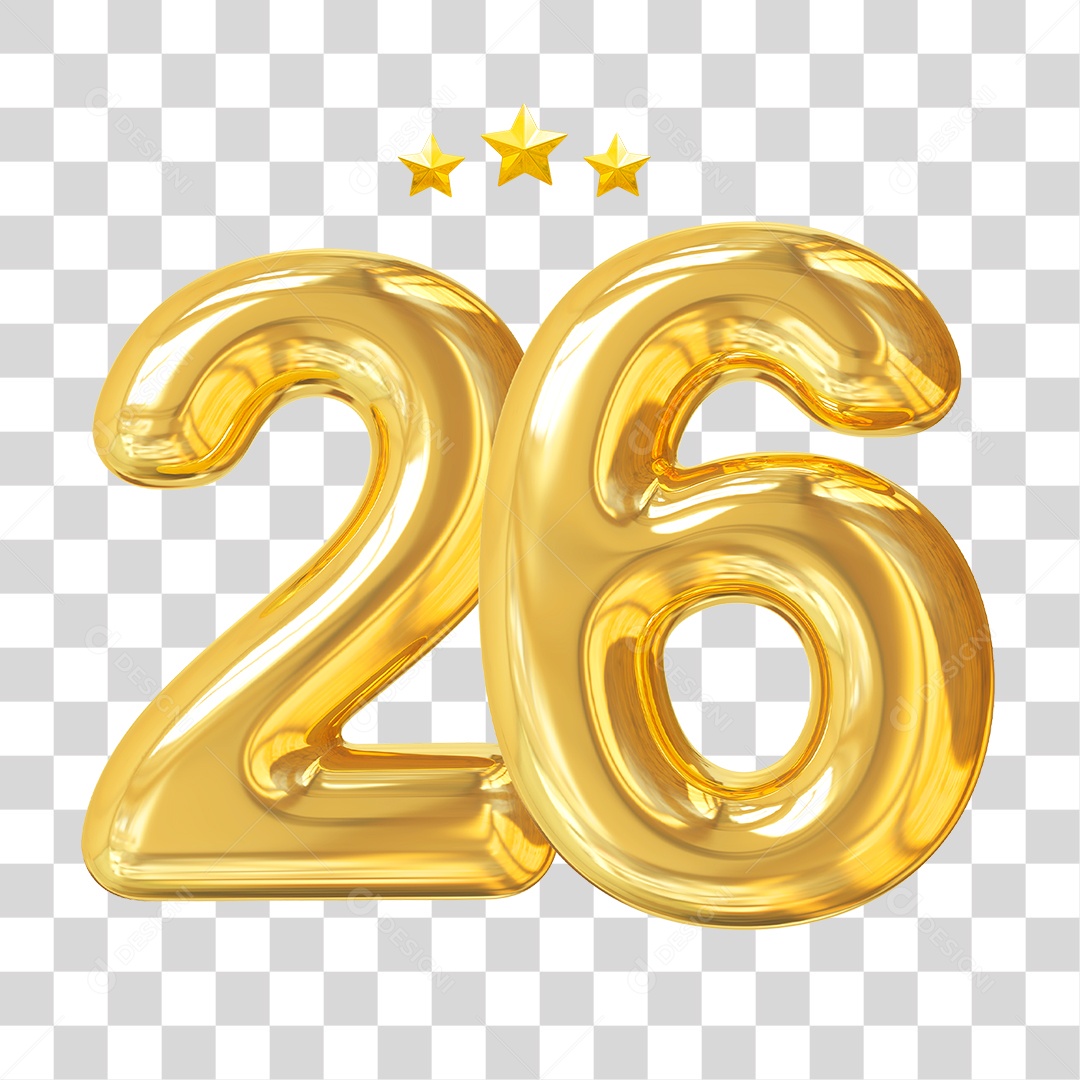 Elemento 3D Para Composição Número 26 Dourado PNG Transparente
