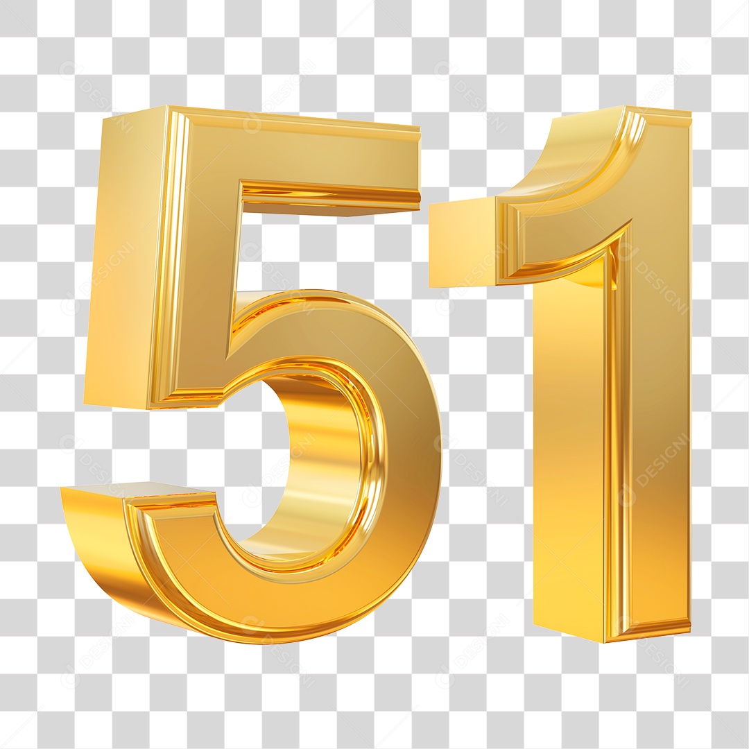 Elemento 3D Para Composição Número 51 Dourado PNG Transparente
