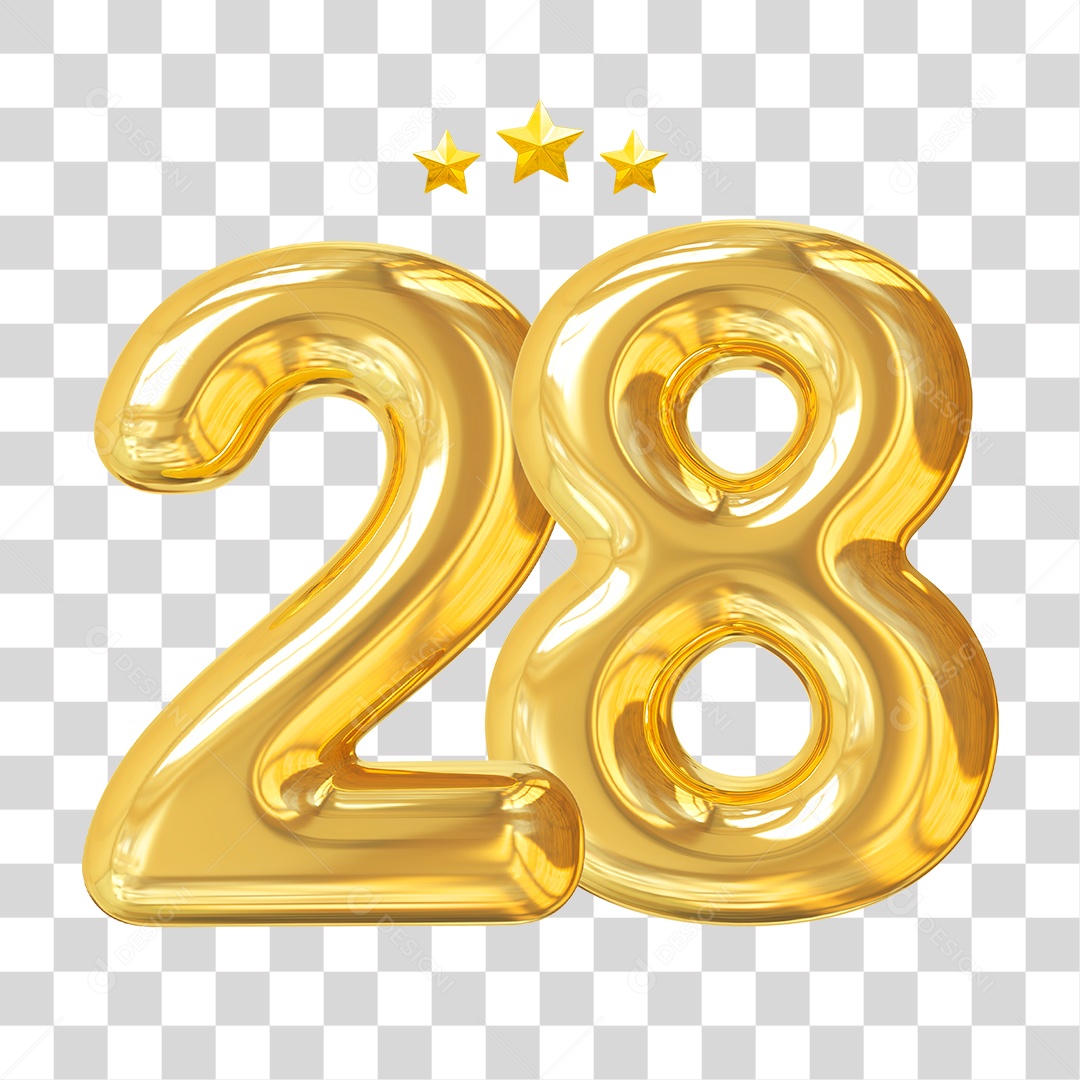 Elemento 3D Para Composição Número 28 Dourado PNG Transparente