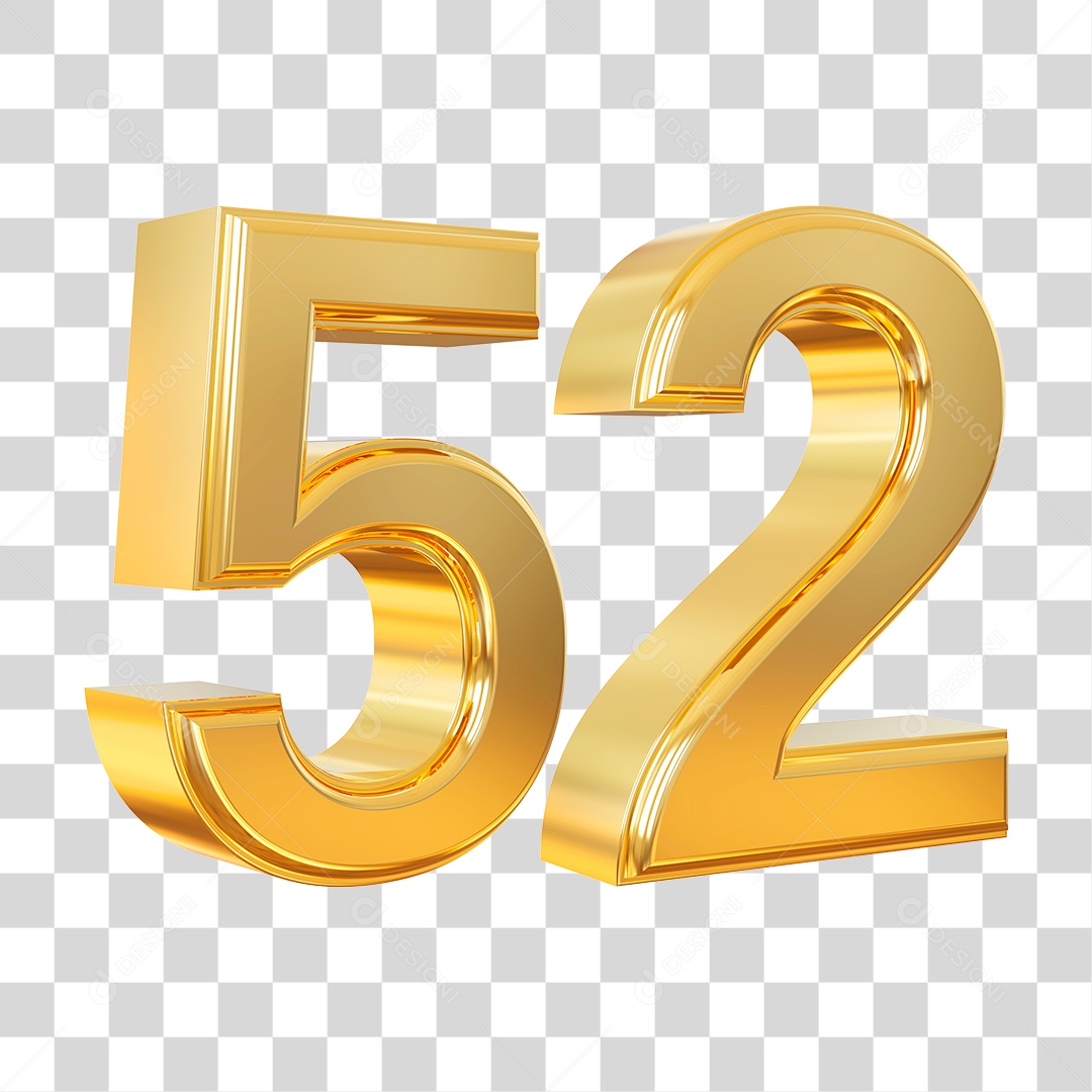 Elemento 3D Para Composição Número 52 Dourado PNG Transparente