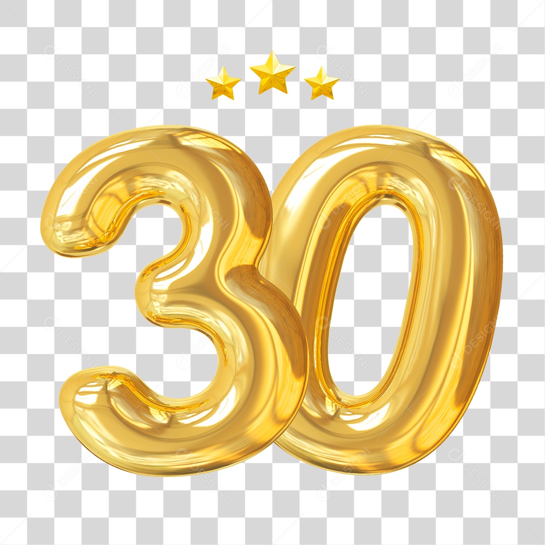 Elemento 3D Para Composição Número 30 Dourado PNG Transparente