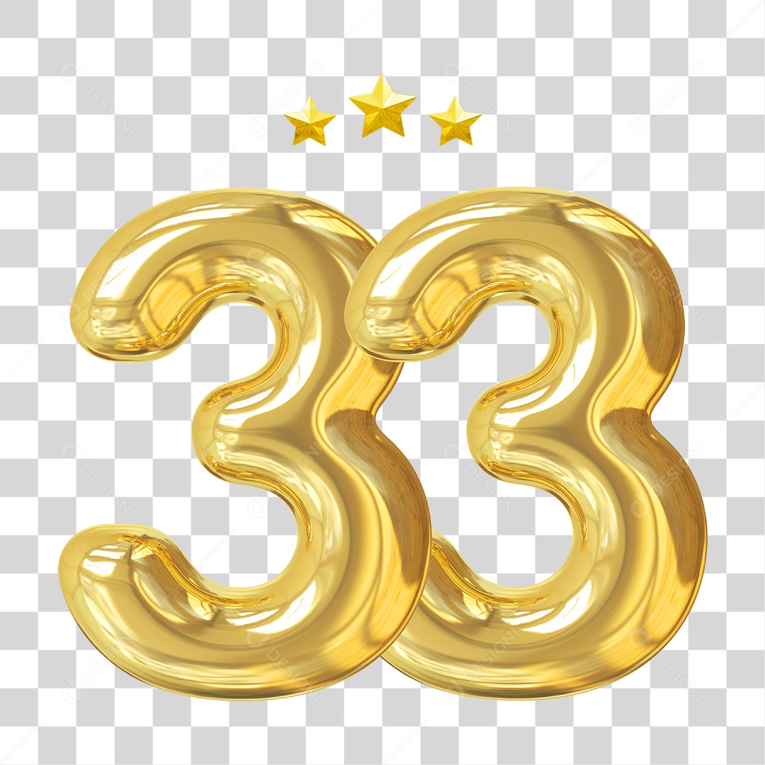 Elemento 3D Para Composição Número 33 Dourado PNG Transparente