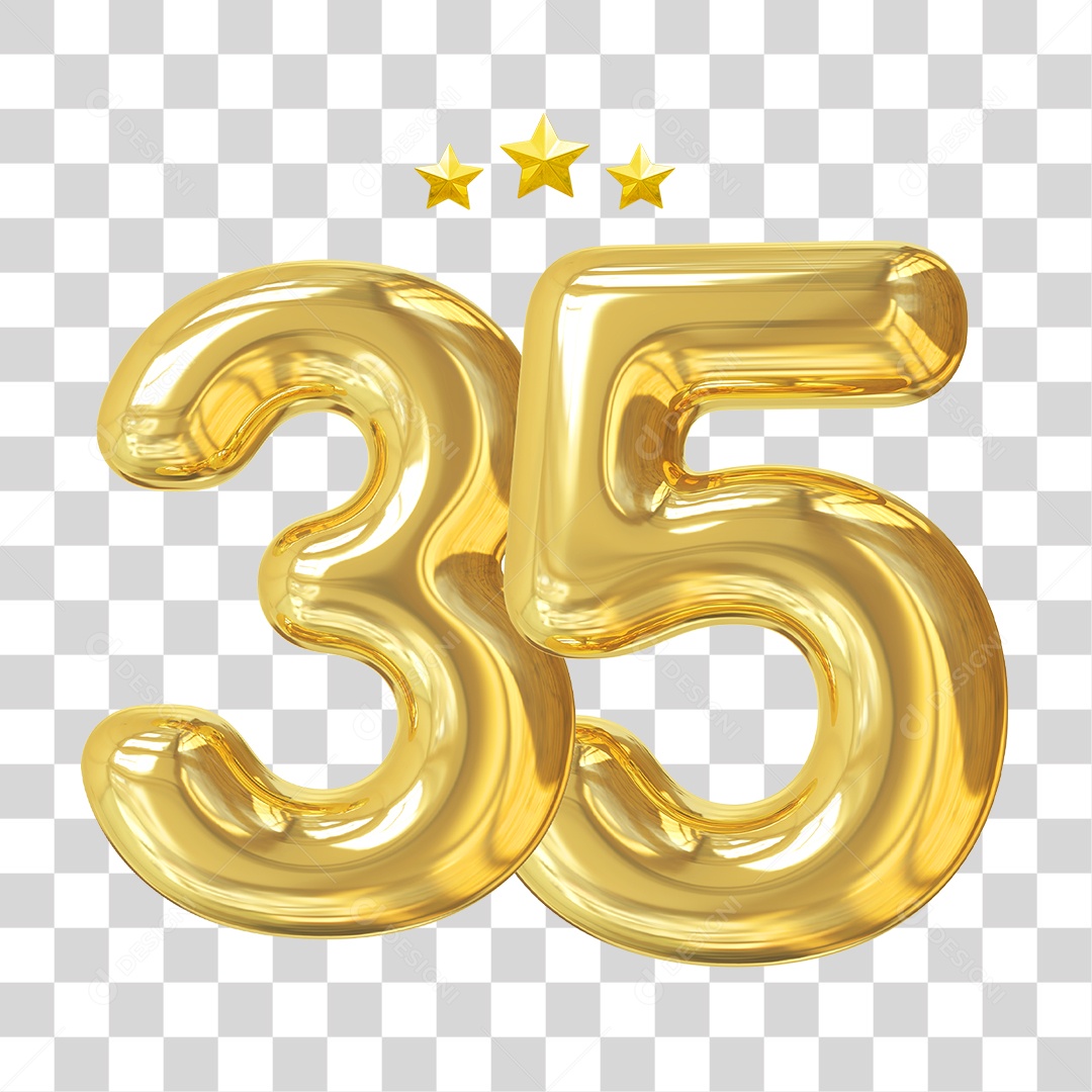 Elemento 3D Para Composição Número 35 Dourado PNG Transparente
