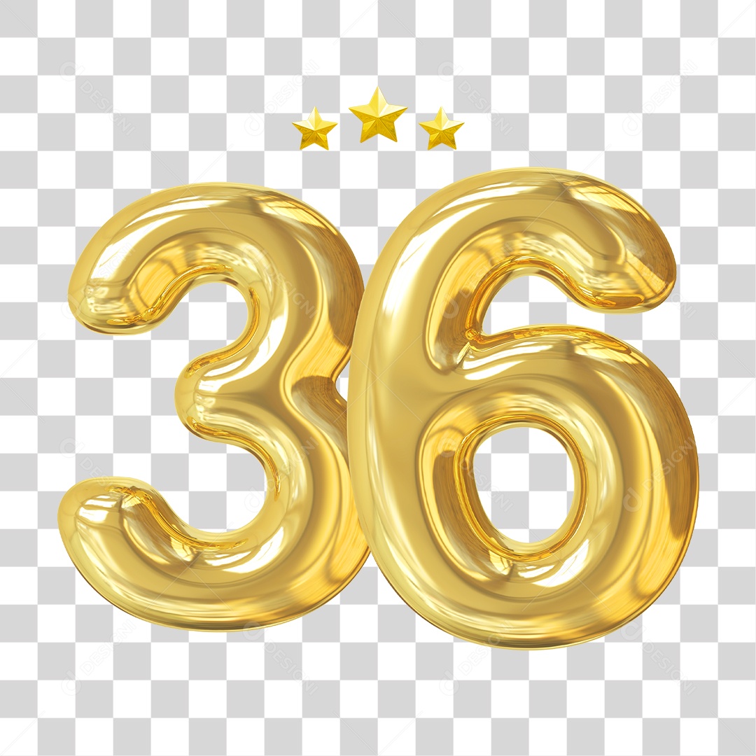 Elemento 3D Para Composição Número 36 Dourado PNG Transparente