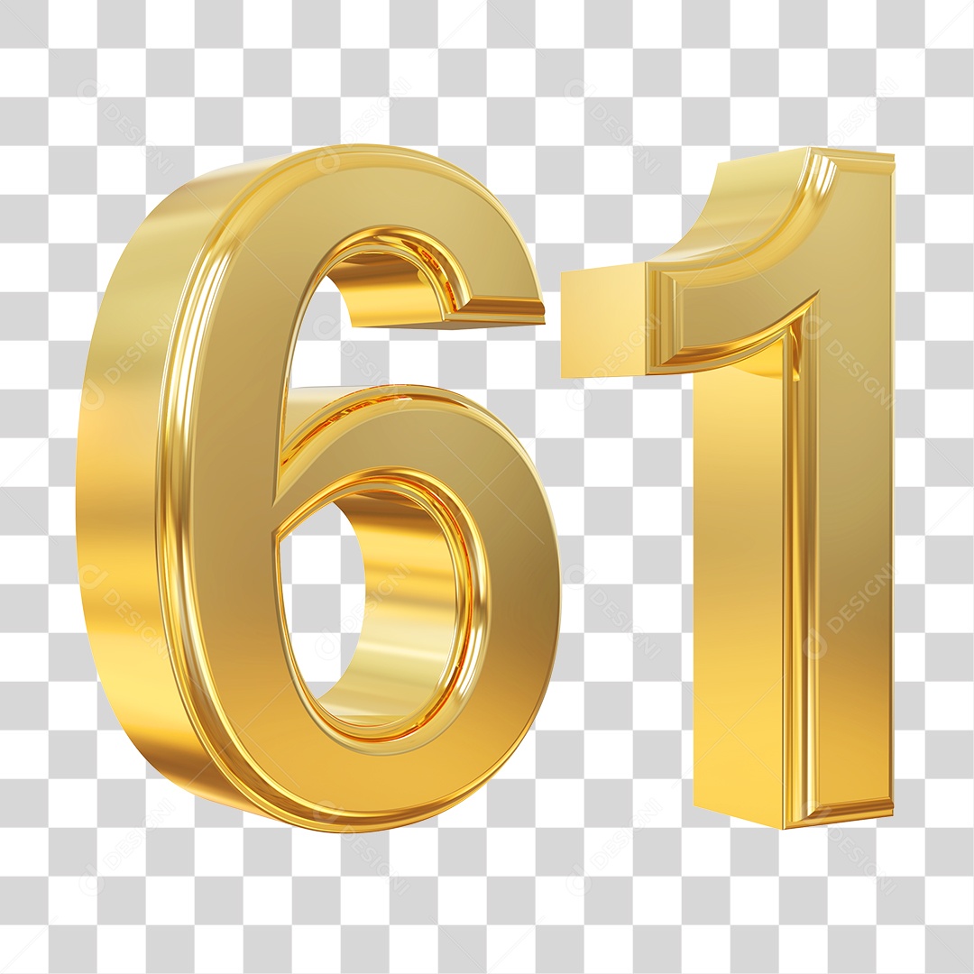 Elemento 3D Para Composição Número 61 Dourado PNG Transparente