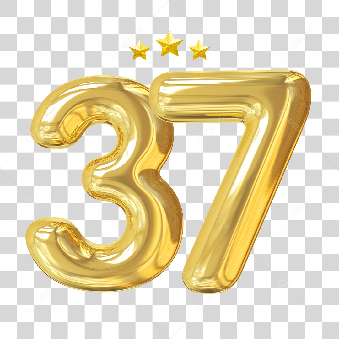 Elemento 3D Para Composição Número 37 Dourado PNG Transparente