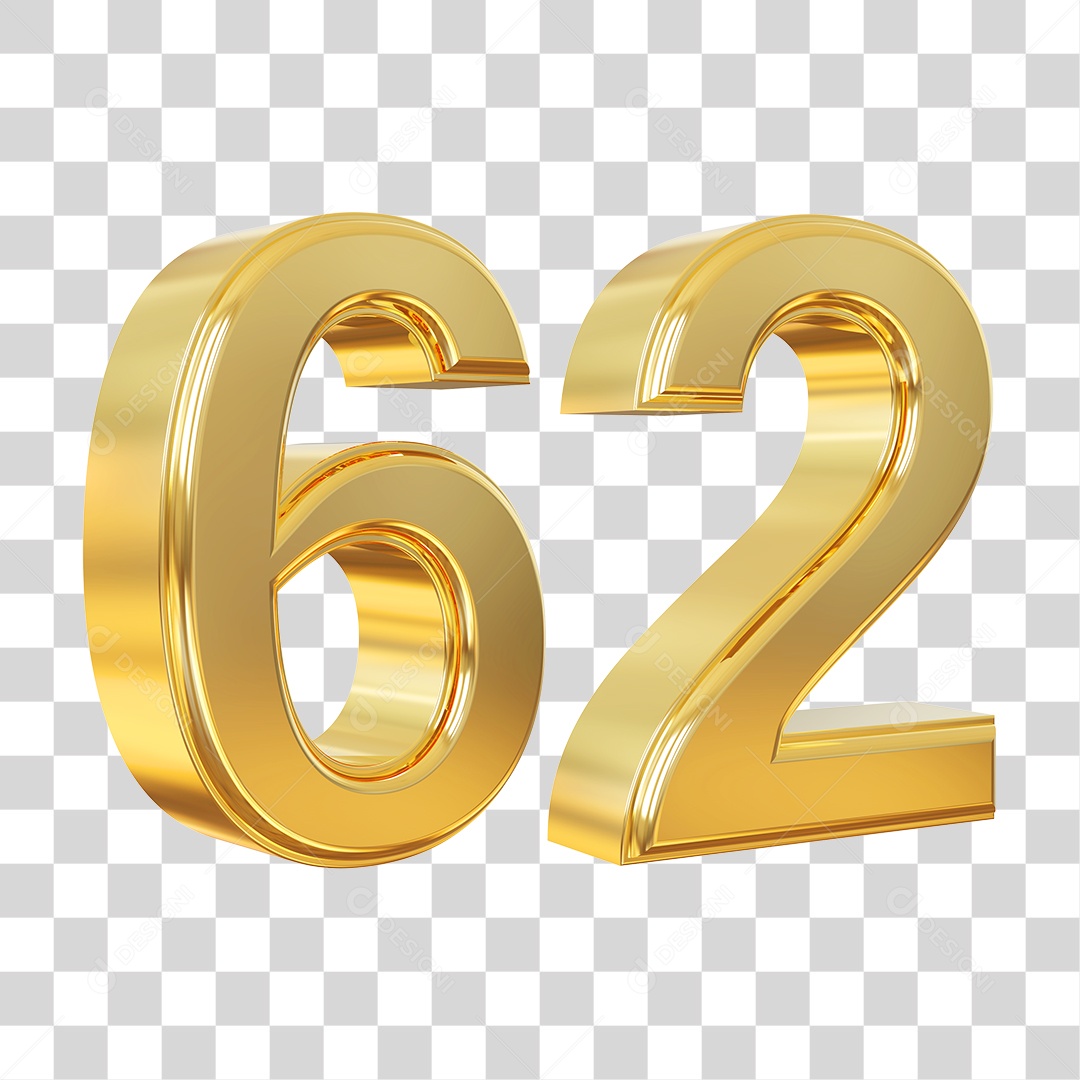 Elemento 3D Para Composição Número 62 Dourado PNG Transparente