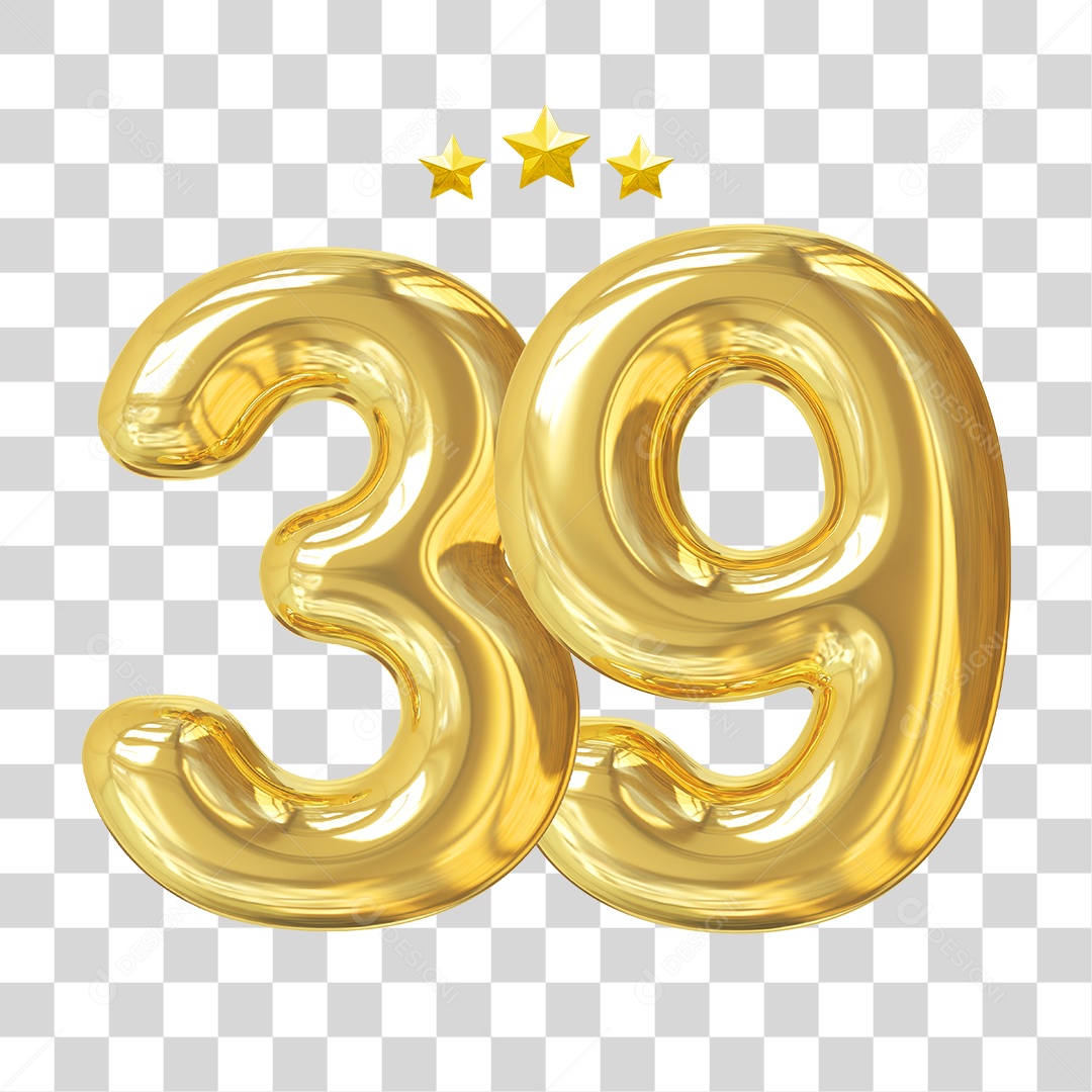 Elemento 3D Para Composição Número 39 Dourado PNG Transparente