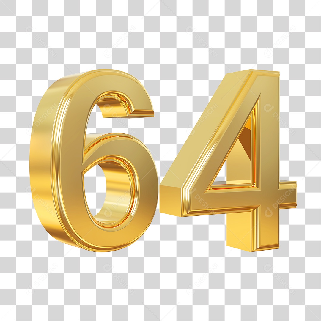 Elemento 3D Para Composição Número 64 Dourado PNG Transparente