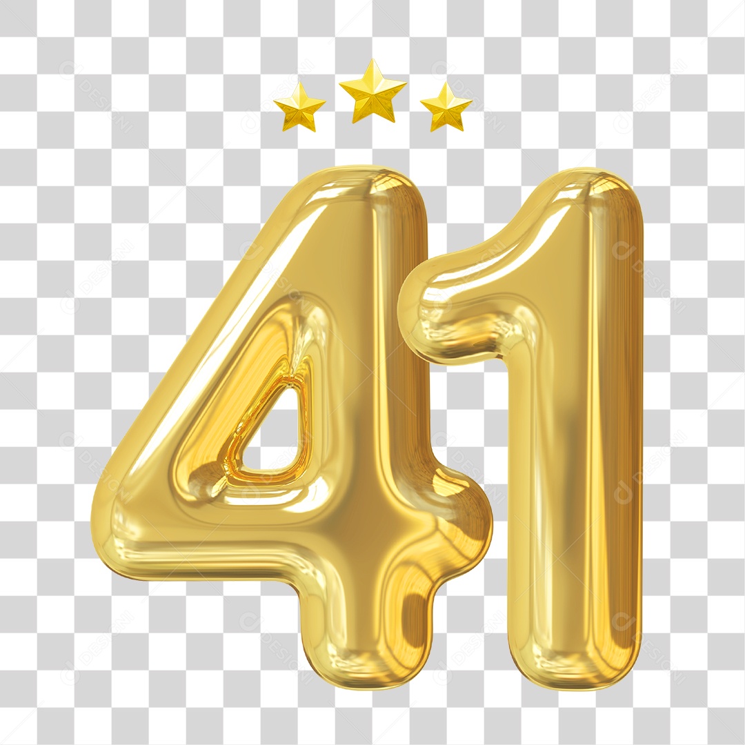 Elemento 3D Para Composição Número 41 Dourado PNG Transparente