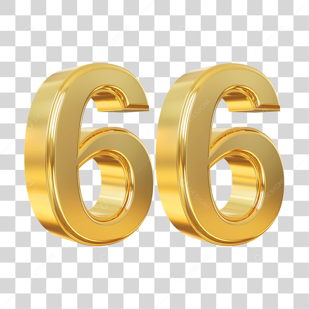 Elemento 3D Para Composição Número 66 Dourado PNG Transparente