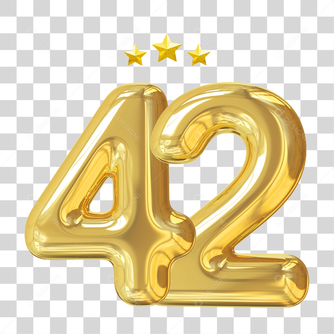 Elemento 3D Para Composição Número 42 Dourado PNG Transparente