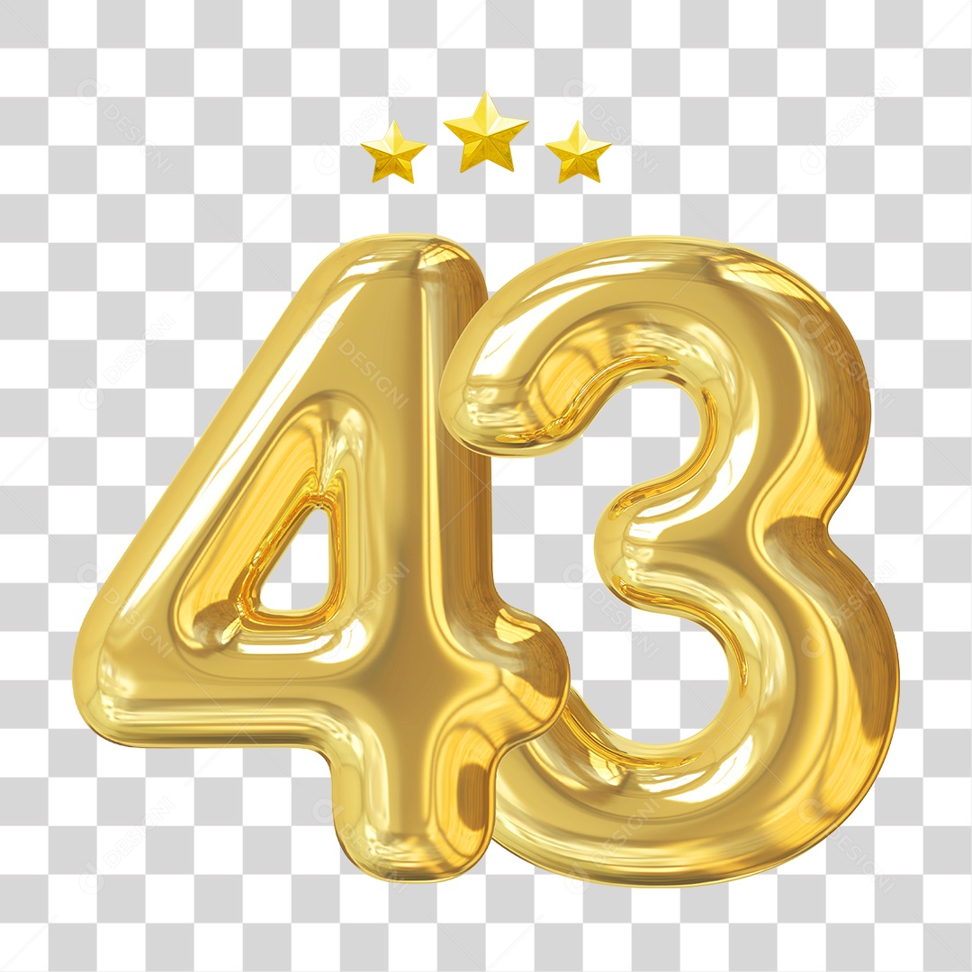 Elemento 3D Para Composição Número 43 Dourado PNG Transparente