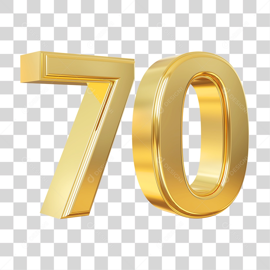 Elemento 3D Para Composição Número 70 Dourado PNG Transparente