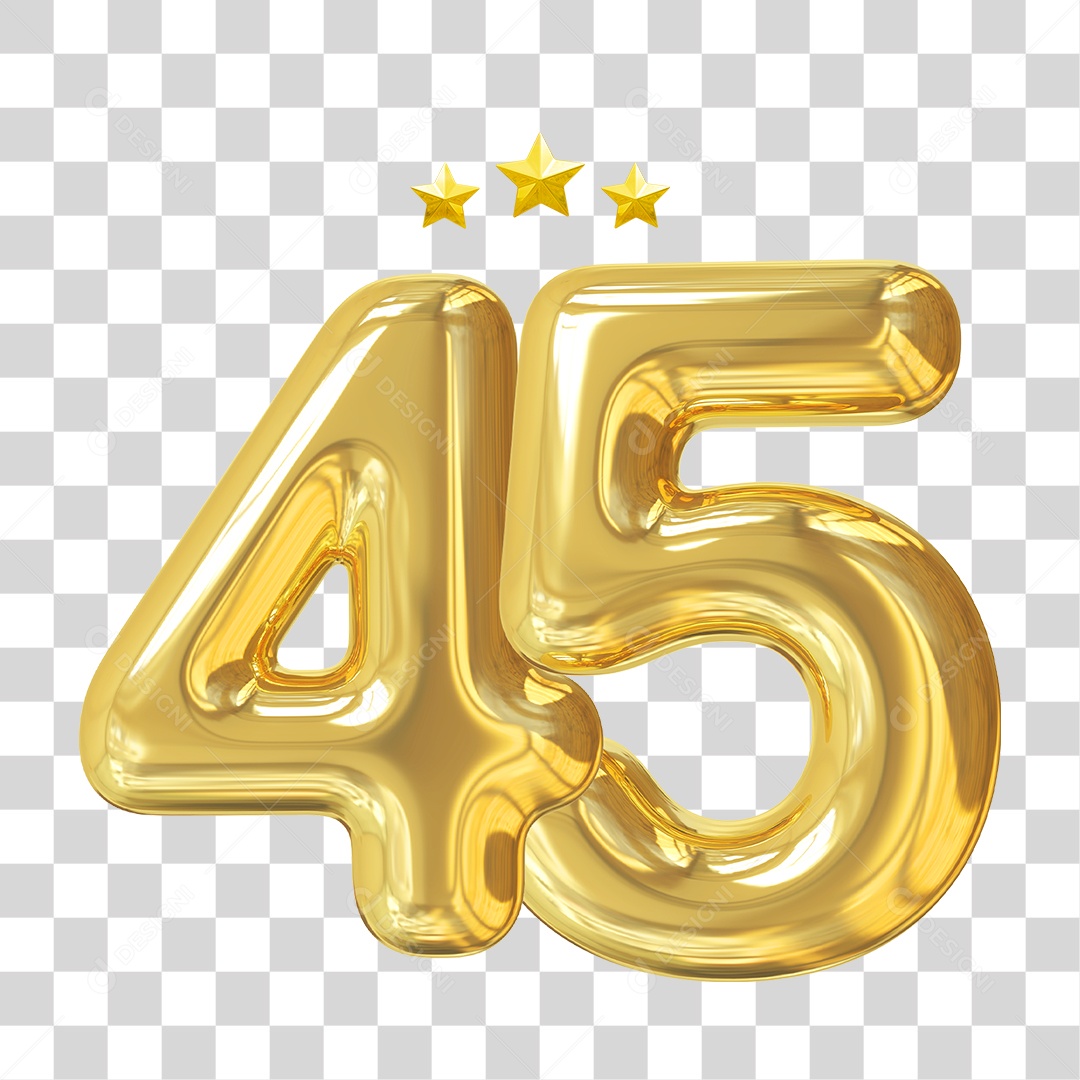 Elemento 3D Para Composição Número 45 Dourado PNG Transparente