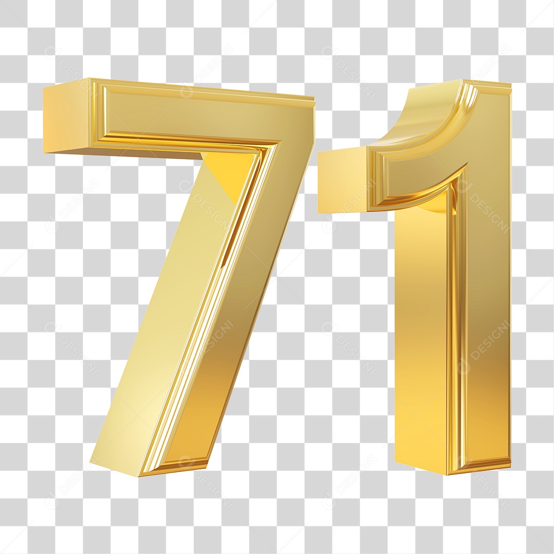 Elemento 3D Para Composição Número 71 Dourado PNG Transparente