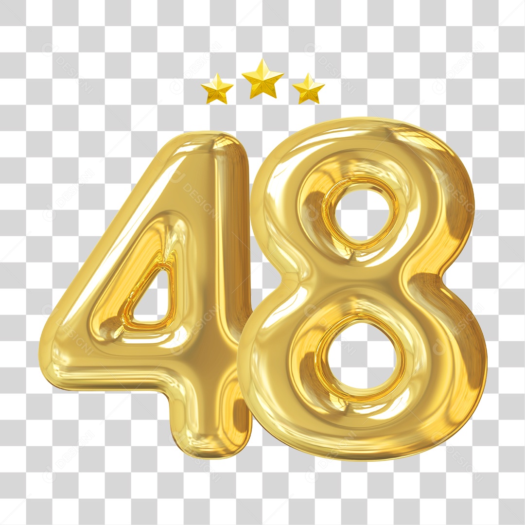 Elemento 3D Para Composição Número 48 Dourado PNG Transparente
