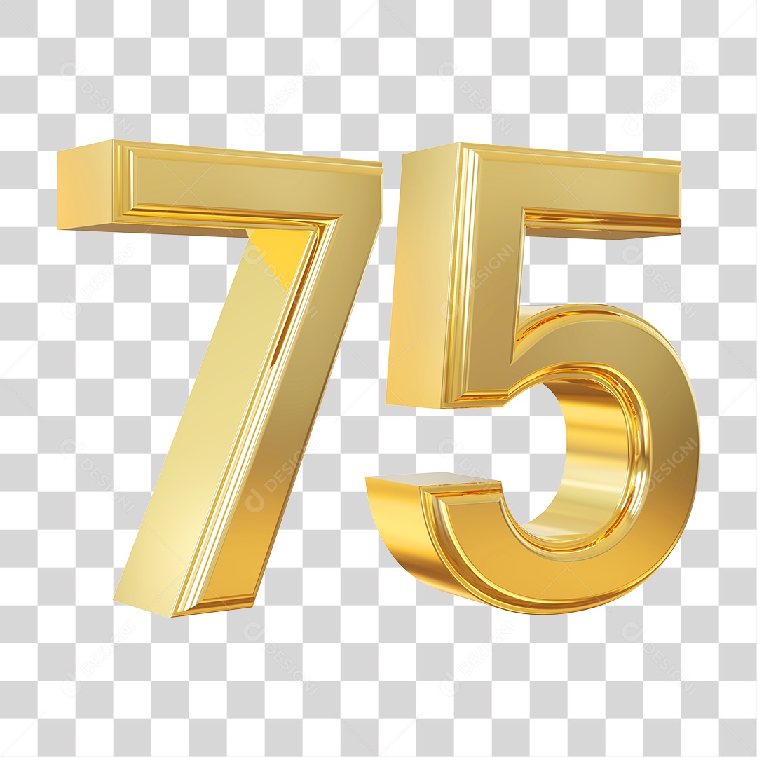 Elemento 3D Para Composição Número 75 Dourado PNG Transparente