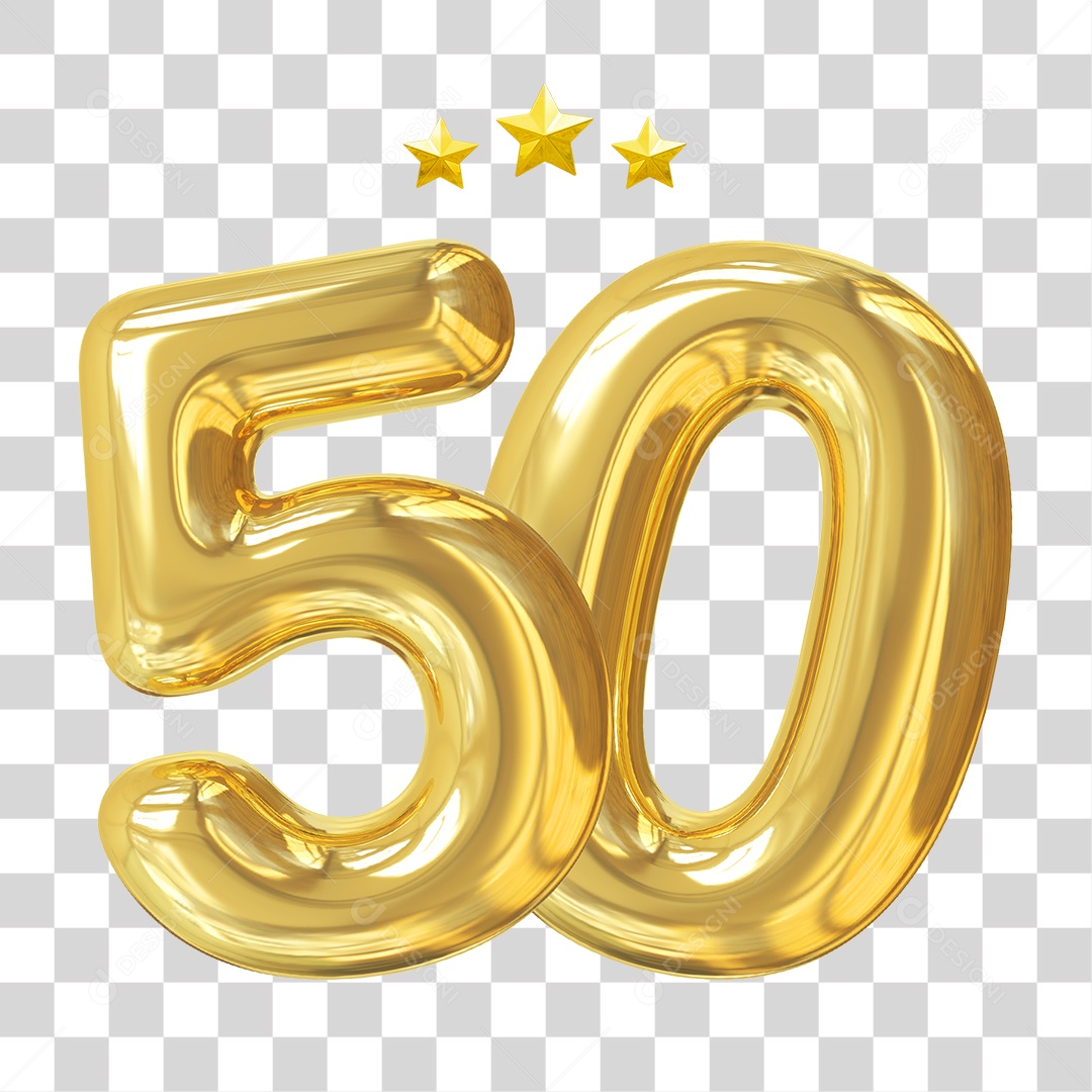 Elemento 3D Para Composição Número 50 Dourado PNG Transparente