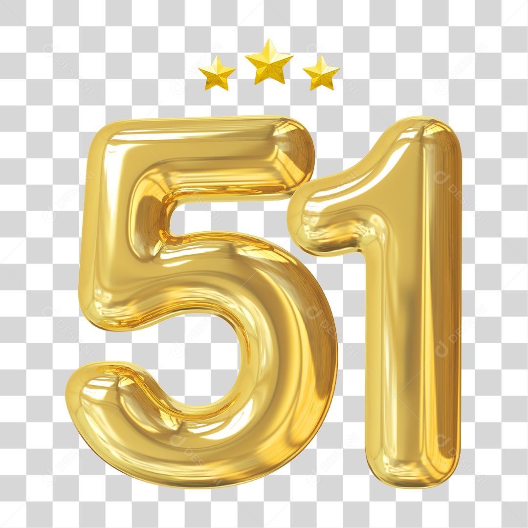 Elemento 3D Para Composição Número 51 Dourado PNG Transparente