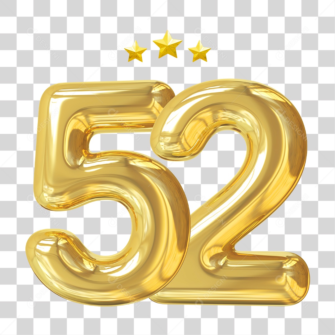 Elemento 3D Para Composição Número 52 Dourado PNG Transparente