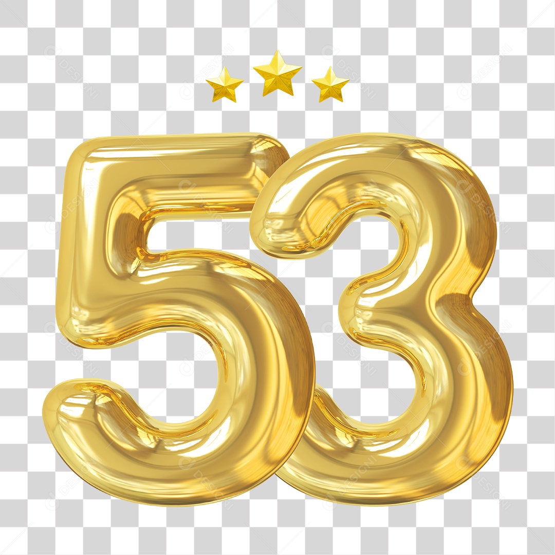 Elemento 3D Para Composição Número 53 Dourado PNG Transparente