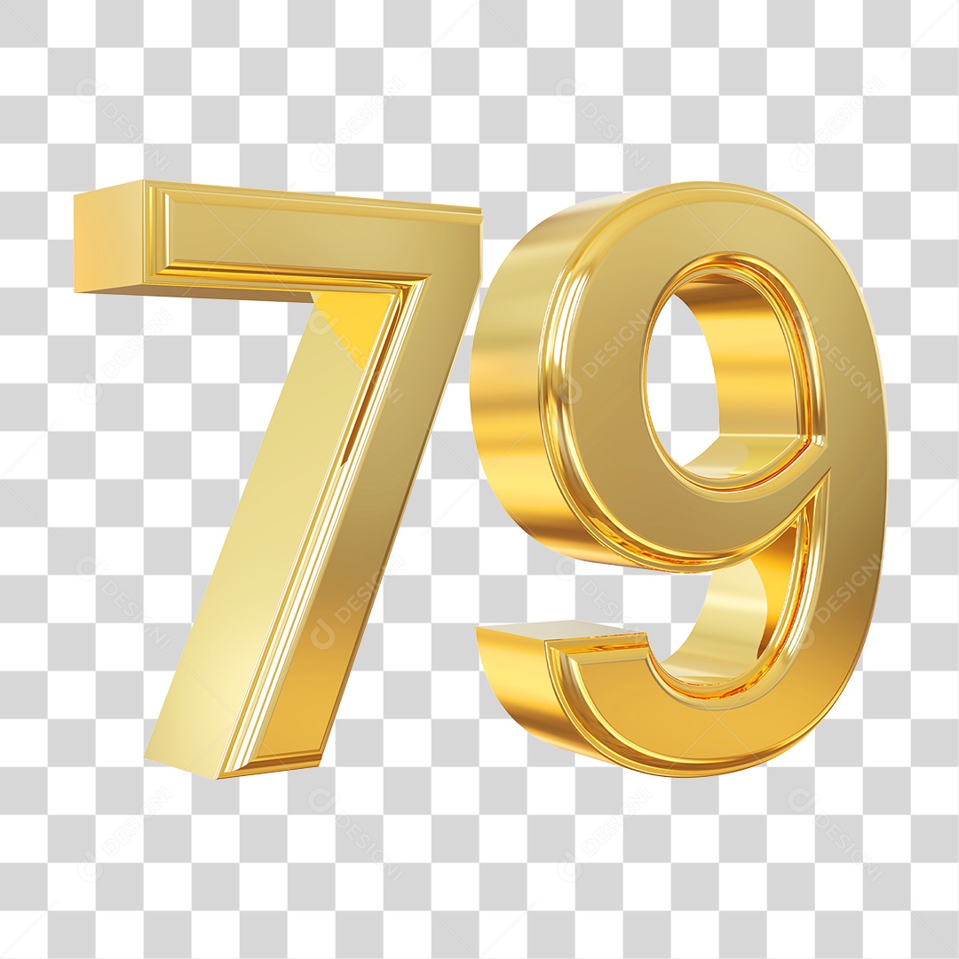Elemento 3D Para Composição Número 79 Dourado PNG Transparente