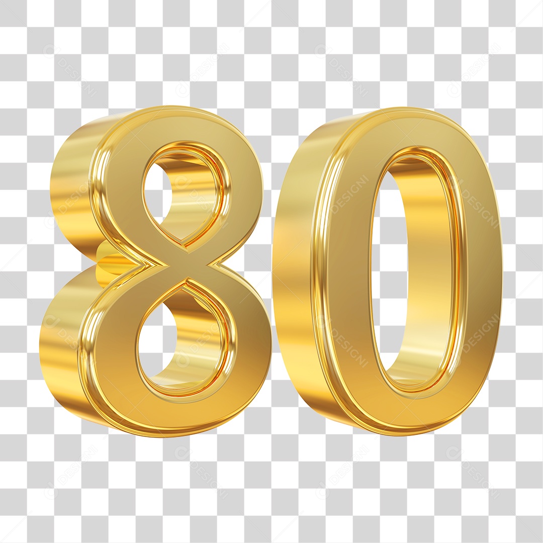 Elemento 3D Para Composição Número 80 Dourado PNG Transparente