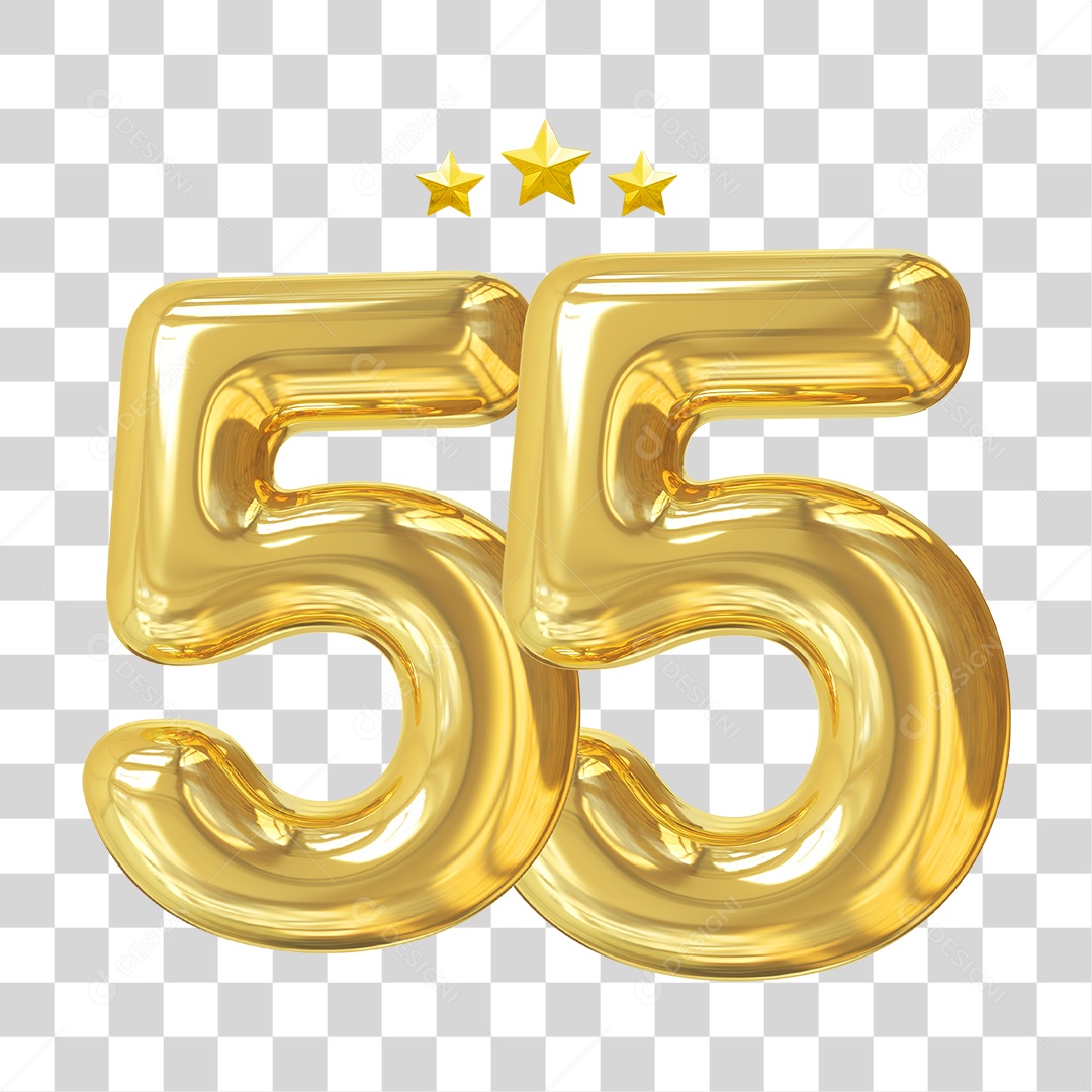 Elemento 3D Para Composição Número 55 Dourado PNG Transparente