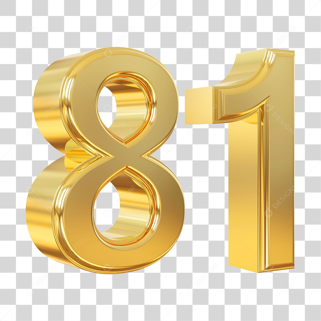 Elemento 3D Para Composição Número 81 Dourado PNG Transparente