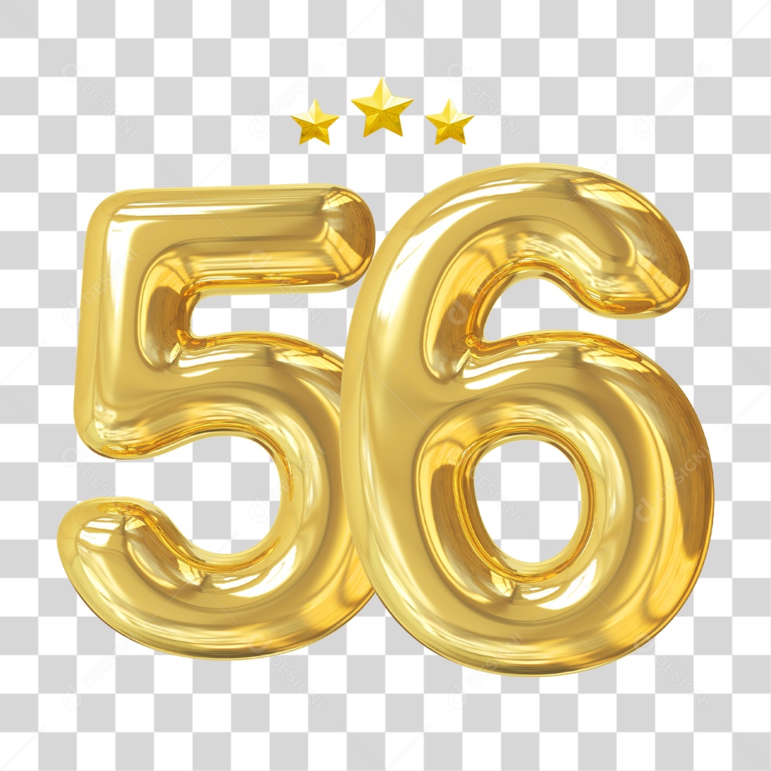 Elemento 3D Para Composição Número 56 Dourado PNG Transparente